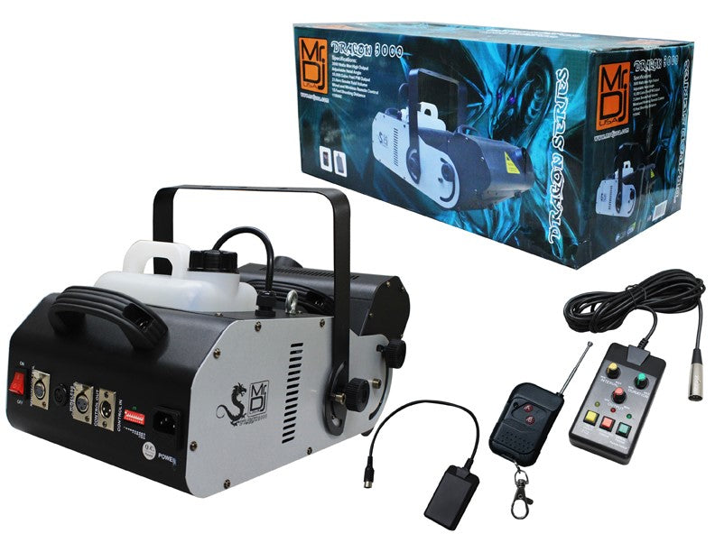 MR DJ DRAGON3000<BR/> 3000W fog smoke machine with wire & wireless remote & fog fluid, quick heat-up thick fog with Adjustable Head Angle