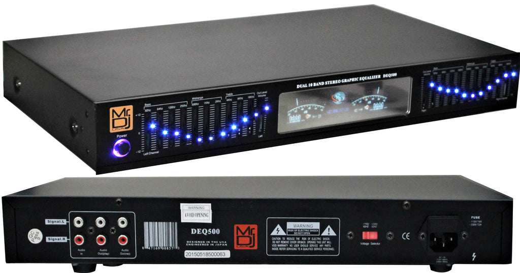 MR DJ DEQ500 19" Rack Mount Pro Dual 10 Band Stereo Graphic Equalizer EQ & MIC200
