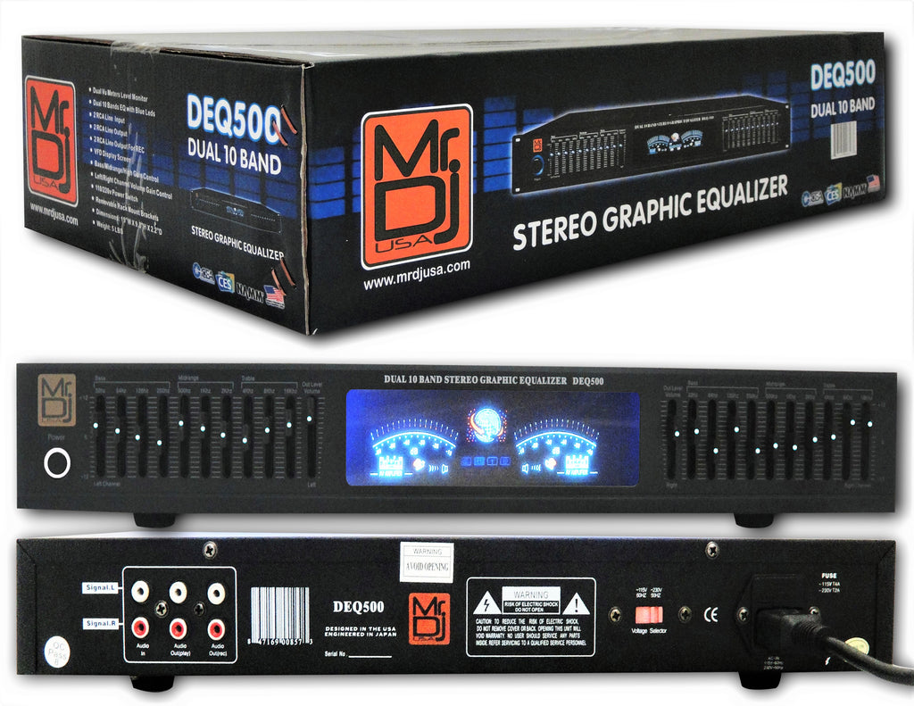 MR DJ DEQ500 19" Rack Mount Pro Dual 10 Band Stereo Graphic Equalizer EQ & MIC200