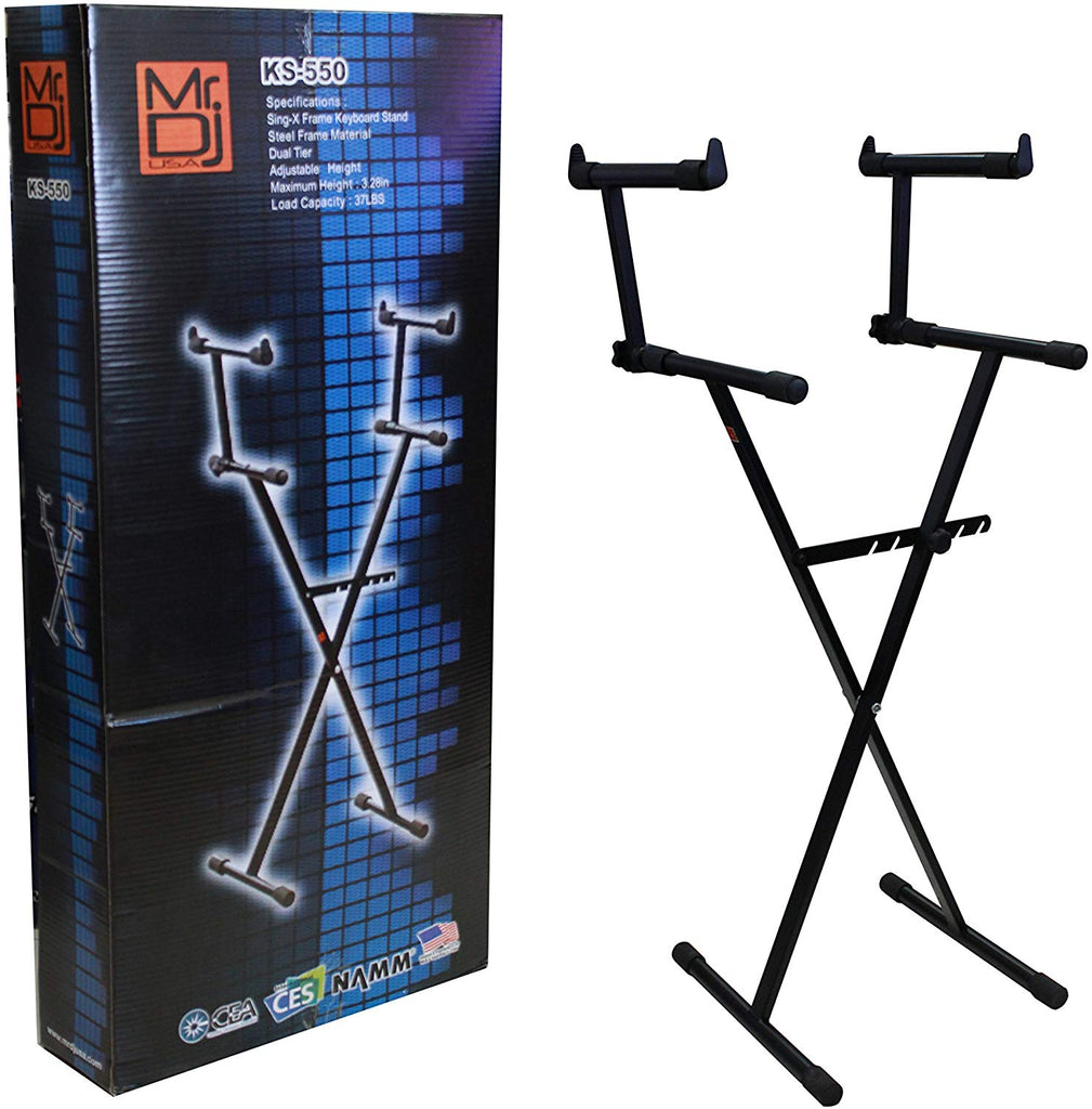 Mr Dj KS550 Keyboard Stand <br/>Deluxe Two Tier X Style Heavy Duty Music Keyboard Stand Electronic Piano Stand