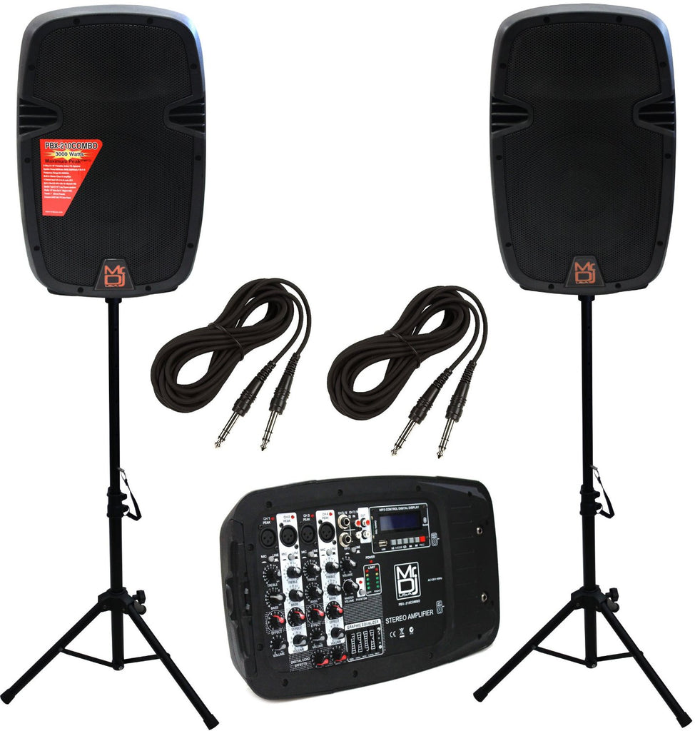 MR DJ PBX210COMBO Bluetooth Speaker<br/>Portable all in One Personal PA/DJ KTV System 2X 10" 3000W Bluetooth Active Speaker with Detachable Mixer & Stands