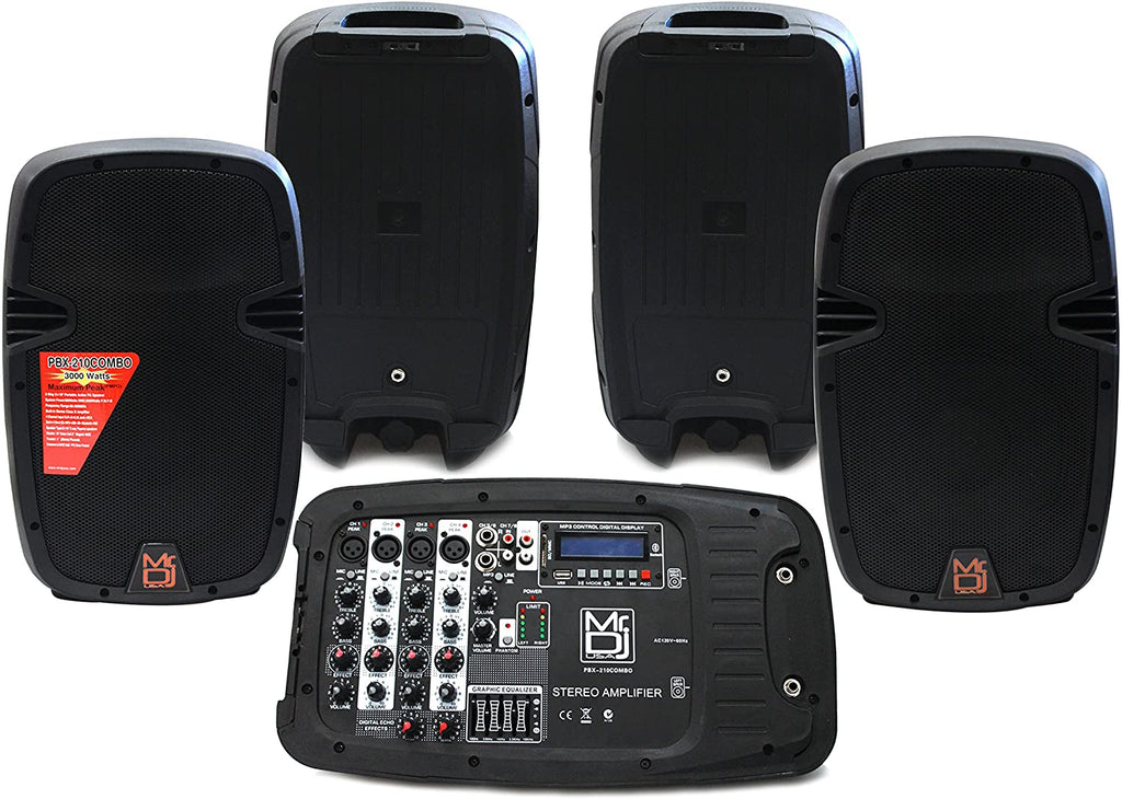 MR DJ PBX210COMBO Bluetooth Speaker<br/>Portable all in One Personal PA/DJ KTV System 2X 10" 3000W Bluetooth Active Speaker with Detachable Mixer & Stands