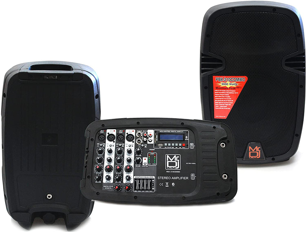 MR DJ PBX210COMBO Bluetooth Speaker<br/>Portable all in One Personal PA/DJ KTV System 2X 10" 3000W Bluetooth Active Speaker with Detachable Mixer & Stands