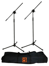 Load image into Gallery viewer, Mr. Dj MS600PKG Universal Adjustable Tripod Microphone Stand&lt;br&gt;2 Microphone Stands Adjustable Boom Stage with Mic Holder Clips &amp; Carry Bag