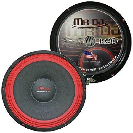 MR DJ PA206 250-Watt 6" Universal Pro PA/DJ Raw WOOFER Subwoofer, Black/Red