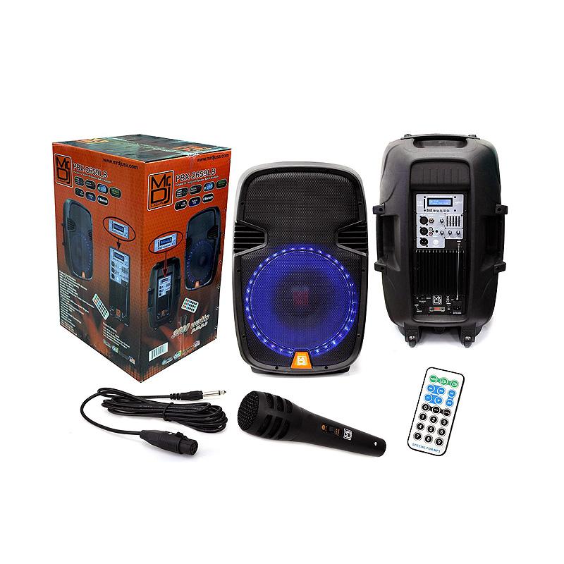Mr Dj PBX2659LB <br/>speaker 15" pa/dj bluetooth mp3 fm radio w/ accent lighting remote