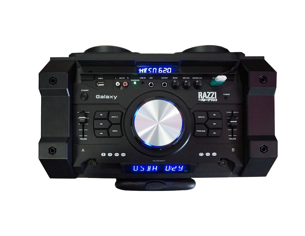 Razzi Pro Galaxy<br/> Professional 3 Way Dual 12" Full Range Powered Active Rechargeable PA DJ Speaker with Dj Effect Mixer Bluetooth Light Echo